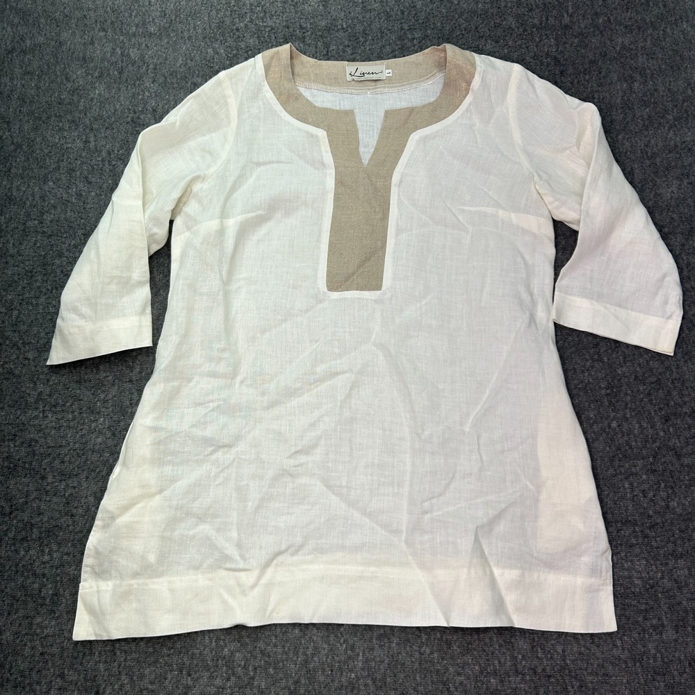 i Linen Lifestyle Linen Tunic Top Artsy Lagenlook L Coastal Resort Ecru Shirt